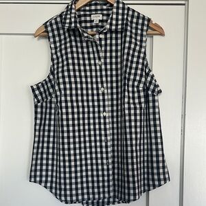 J. Crew Navy and White Button Down Shirt with Notched Collar